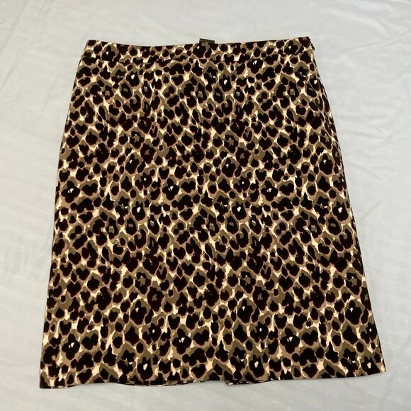 Ann Taylor Leopard Cheetah Animal Print Lined Skirt Pencil Mini Office Petite 0P - Picture 3 of 9